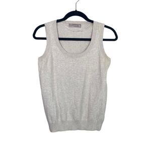 ZARA Sleeveless Cotton Knit Sweater Vest Rib Trim Pullover Lightweight L Cream